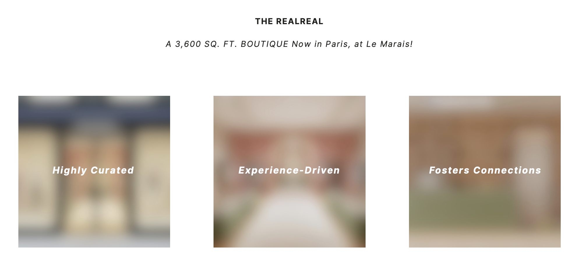 Three concept pillars — Highly Curated, Experience-Driven, Fosters Connections
